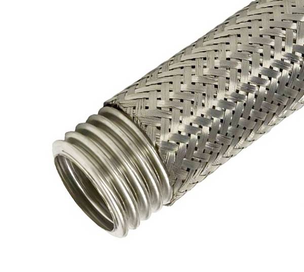 A flexible stainless steel hose is displayed.
